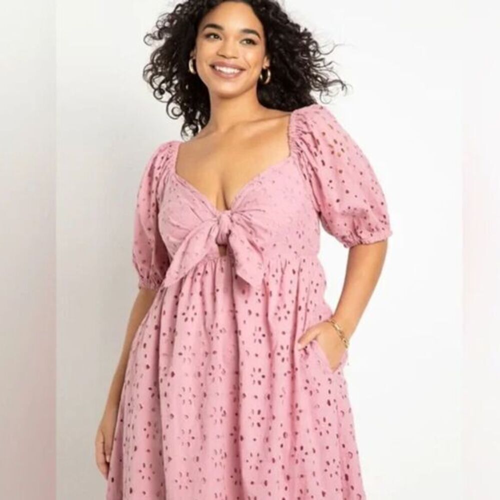 Eloquii Eyelet Tie Front Maxi Dress, 18 - Picture 2 of 16